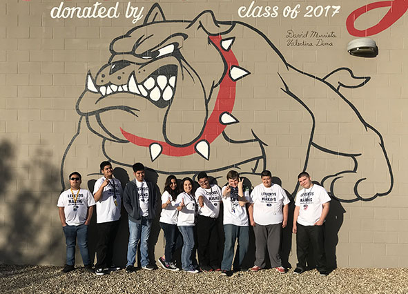 exterior wall mural of bulldog donated by Class of 2017