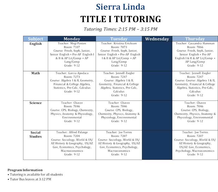 Title I tutoring schedule